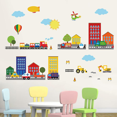 decalmile Construction Cars City Wall Decals Transportation Roads Kids Wall Stickers Baby Nursery Childrens Bedroom Playroom Wall Decor...