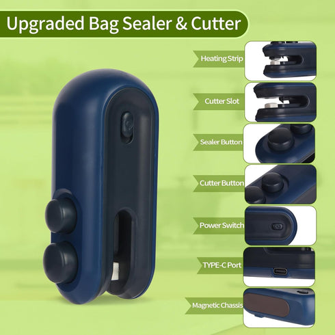 Mini Bag Sealer, Rechargeable 2 in 1 Bag Sealer Heat Seal with Cutter, Portable Bag Resealer for Chip Bags, Plastic Bag Sealer Machine for Snacks ...