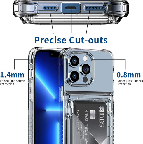 for iPhone 13 Pro Max Case Wallet Clear Protective Phone Case with Credit Card Holder Heavy Duty Protection Shockproof Anti-Scratch Anti-Yellow Co...