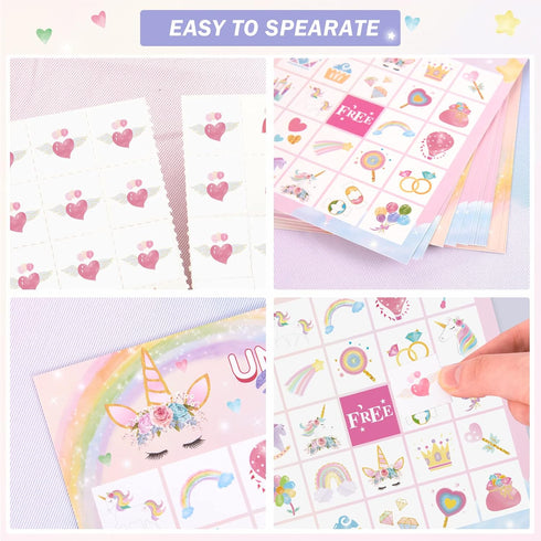 WERNNSAI Unicorn Party Games Unicorn Bingo Cards for 24 Players- Rainbow Birthday Party Game for Girls Kids Adults Board Game Classroom Family Act...