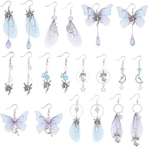 SUNNYCLUE 1 Box DIY 10 Pairs Butterfly Wing Charms Fairy Charm Earring Making Kits Organza Fabric Insect Butterflies Charms for Jewelry Making Kit...
