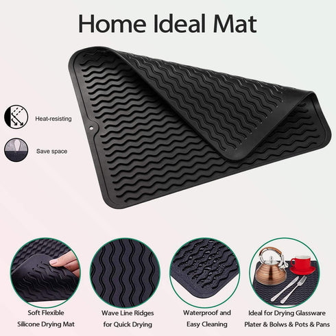 Silicone Dish Drying Mat for Multiple Usage, Easy clean, Eco-friendly, Heat-resistant Silicone Mat for Kitchen Counter, Sink, Refrigerator, drawer...