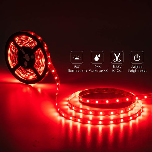 20ft 12V 360 LED Red Strip Light, Flexible Cuttable Non-Waterproof for Indoor Party Decoration, with Power Supply & Dimmer....