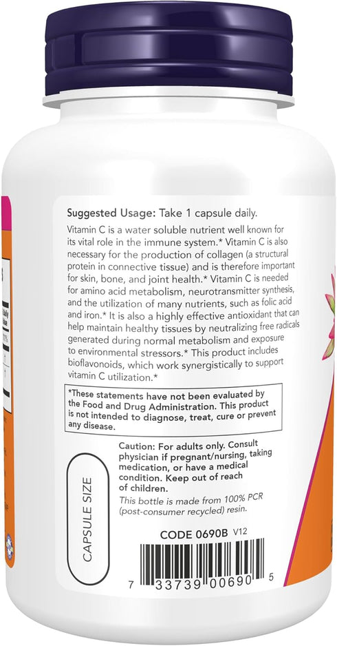 NOW Supplements, Vitamin C-1,000 with 100 mg of Bioflavonoids, Antioxidant protection*, 100 Veg Capsules...