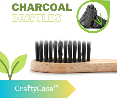 Biodegradable Bamboo Black Bristles Toothbrush - 4 Pack, BPA Free Toothbrush with Soft Charcoal Bristles, Natural Compostable Wooden Toothbrush...