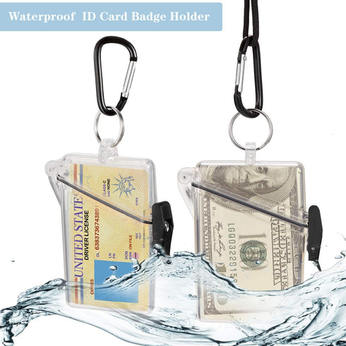 10 Pack Waterproof ID Badge Holder Case Waterproof Sports Case Vertical Badge Holders with Lanyard and Keychain...