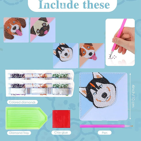 4 pcs Dog Diamond Painting Bookmarks Kits Handmade Corner Bookmark,5D DIY Diamond Art Bookmarks,Birthday Arts Csrafts Supplies Book Lovers Gifts (...