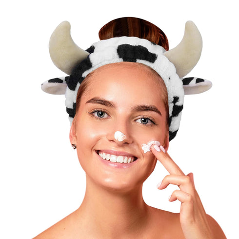 Facial Spa Headband Cosmetic Makeup Headband Skincare Headband for Washing Face Makeup (Cow)...