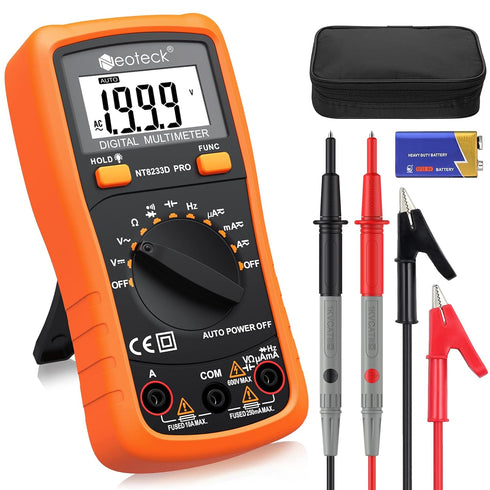 Neoteck Auto Ranging Digital Multimeter AC/DC Voltage Current Ohm Capacitance Frequency Diode Transistor Audible Continuity, Multi Tester with Bac...