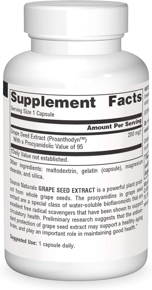 Source Naturals Grape Seed Extract, Proanthodyn 200 mg Antioxidant Protection & Supports Healthy Aging Brain - 30 Capsules...