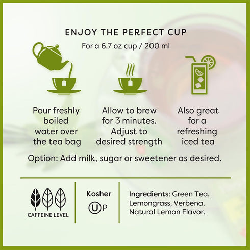 Wissotzky Lemongrass & Verbena Green Tea, 20 Tea Bags | Soothing Aroma | Antioxidant Rich | Refreshing Green Tea Bags...