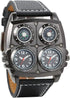 Avaner Mens Punk Watch, Unique Big Face Dual Time Zone Wristwatch, Analog Quartz Leather Strap Sport Watches with Decorative Compass and Thermomet...