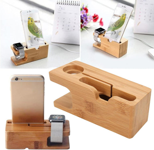 Pssopp Bamboo Charging Station Wooden Charging Station Desktop Docking Station Organizer for Cellphone Smart Watch Tablet Charging Cables...