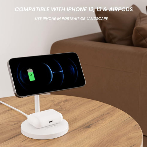 Techsmarter 2-in-1 Magnetic Wireless Charging Stand with 20W USB-C Wall Charger & 5ft USB-C Cable. Compatible with iPhone 12, 13, 14 and headphone...