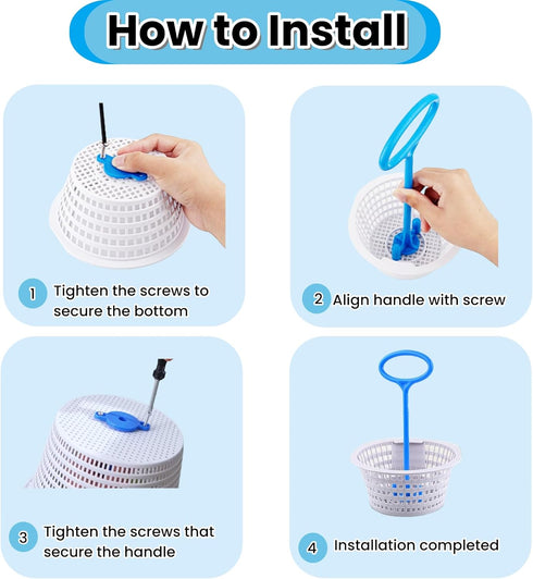 2PCS Skimmer Basket Handle & Pool Skimmer Basket Hook, Pool Accessories for Inground Pools, Pool Skimmer Handle Fit All Skimmer Baskets, Pool Filt...