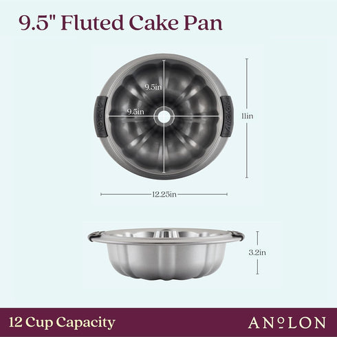 Anolon Advanced Nonstick Fluted Mold Baking Pan, 9.5 Inch, Gray, Carbon Steel...