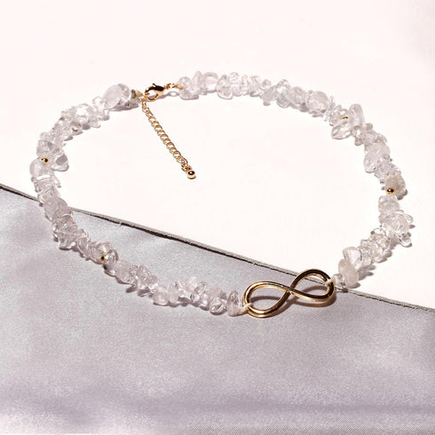 XUUU Choker Necklace for Women Men Infinity Charm Plated 14k Gold Tumbled Clear Quartz Natural Energy Healing Crystals and Gemstones Necklaces...