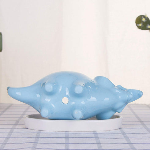 VanEnjoy Desktop Cute Cartoon Blue Triceratops Dinosaur Ceramic Succulent Pot with Tray, Bonsai Cactus Flower Pot Vase Holder Decorative Organizer...