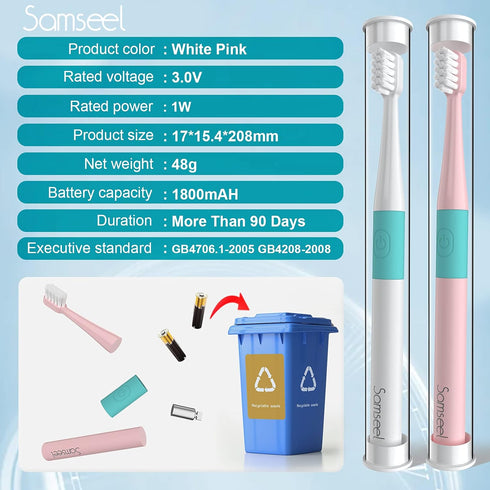(2-Pack, White and Pink Sonic Electric Toothbrush Lasting for 90 Days Travel Essential Waterproof Portable Mini Design for Daily Oral Care Busines...