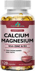 Extra Strength 4-in-1 Calcium + Magnesium + D3 + Zinc Supplement Complex for Bone and Immune Health. 120 SoftGels, 60 Day Supply...