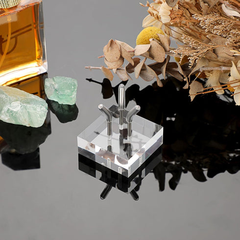Hipiwe Acrylic Display Stand, Three Metal Peg Display Easel Small Acrylic Base for Sphere Crystal Ball Mineral Geodes Rock Agate Small Collectible...