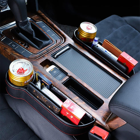 Car Seat Gap Filler Organizer Between Front seat car Organizer and Storage Box, Auto Premium PU Leather Console with Cup Holder, Car Pocket for In...
