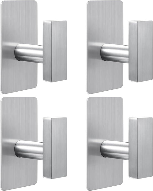 (4-Pack) Adhesive Towel Hooks Square Stainless Steel Adhesive Wall Hooks for Bathroom Kitchen Hanging Hats, Coats, Clothes (Brushed Nickel)...