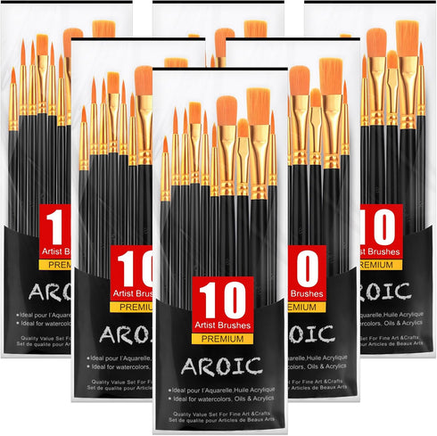 AROIC Acrylic Paint Brushes, 6 Packs / 60 pcs Nylon Hair Paint Brush Set for All Purpose Oil Watercolor Painting Artist Professional Kits (Black)...