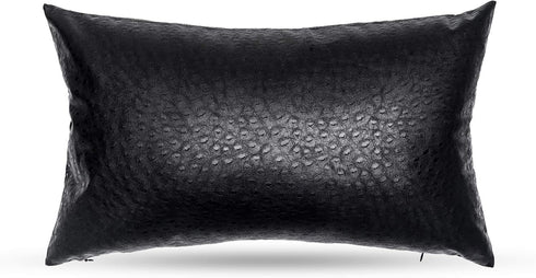 Black Ostrich Skin Faux Leather Pillow Cover - Sofa Cushion Case - Decorative Modern Throw Covers for Living Room & Bedroom - 12x20 Inches - Black...
