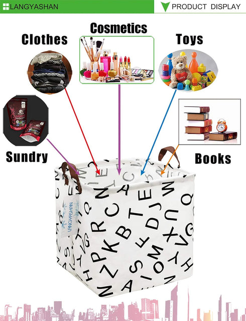 LANGYASHAN Square Storage Baskets Waterproof Canvas Children Laundry Nursery Hamper for Shelves Gift Baskets Toy Organizer Room Decor (Square alph...