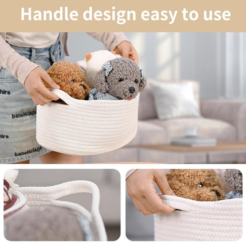 Cute Woven Storage Basket with Handle, Container for Gifts Empty, Decorative Organizer Bins Box for Pet Dog Toys Baby Essentials Snack Diaper Towe...