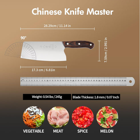 SHI BA ZI ZUO Chinese Meat Cleaver Knife 6.7-inch Meat Knife Stainless Steel Slicer Cleaver, Wooden Handle with Moderate Weight...