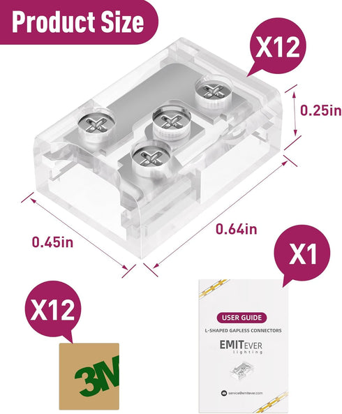 EMITEVER 8mm LED Strip Connectors 12pcs, Led Corner Connector T-Shaped Gapless Connection Solderless Transparent Tape Light Connectors for 2-Pin C...