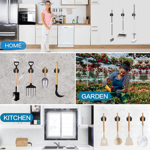 3PCS Broom and Mop Holder, Heavy Duty Garden Tool Organizer Rack Rake and Shovel Handle, Stainless Steel Mop Hanger. Wall Mounted Utility Rack wit...