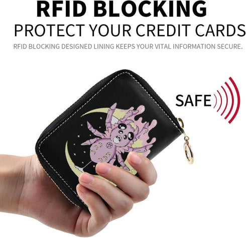 RFID Credit Card Holder Wallet Blocking Leather Zipper Card Case Accordion Wallet for Men Women Girls (Spiders)...