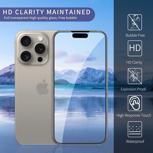 3 Pack Glass Screen Protector for iPhone 15 Pro Max (6.7"), 9HD Tempered Glass, Case Friendly, Anti Scratch Bubble Free Ultra Resistant...