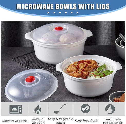 Microwave Bowls with Lids Plastic Mixing Bowls Microwave Safe Bowls Microwave Dishes for Heating Food Microwave Cookware Cooking Bowls for Ramen B...