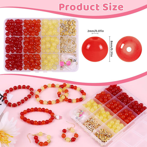 Wutubug 300PCS Glass Beads for jewelry Making, 8mm Glass Beads Bracelet Making Kit for Girls, Round Crystal Beads for Bracelets with Spacer Beads ...
