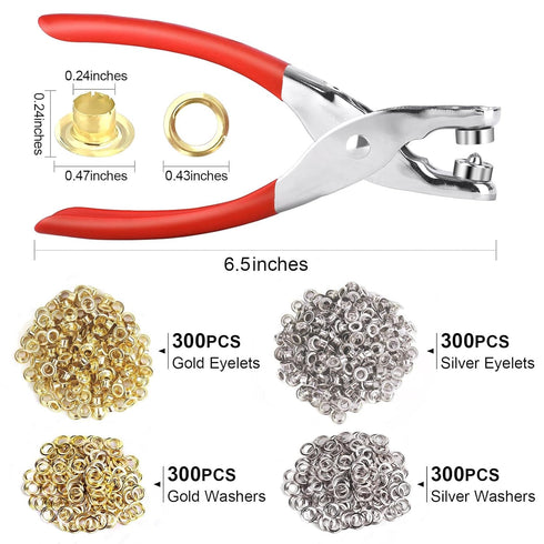 1203PCS Grommet Eyelet Pliers Tool Kit, 1/4 Inch Fabric Leather Hole Eyelets Grommets Punch Pliers, for Fabric, Leather, Belt, Shoes, Clothes...