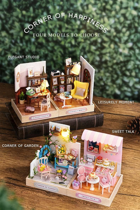 Kisoy Dollhouse Miniature with Furniture Kit, DIY 3D Wooden DIY House Kit with Dust Cover,Handmade Tiny House Toys for Teens Adults Gift(Sweet Tal...