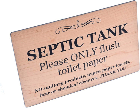 Septic Tank Adhesive Sign - Stylish Wood Effect, Plaque for Toilet, Bathroom, W.C, Septic Tank ¦ Septic System Sign for Bathroom ¦ WC Septic Tank ...