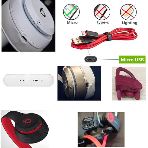 USB Charger Cable Replacement Power Supply Cord Micro USB Wire fit Beat by Dr Dre Powerbeats2 Powerbeats 3 Solo3 Solo2 Studio2 Studio3 Wireless He...