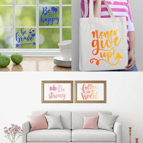 16 Pieces Inspirational Word Stencil Kit Motivational Stencils Inspirational Word Reusable Polyester Film Template Stencils with Open Ring for Pai...