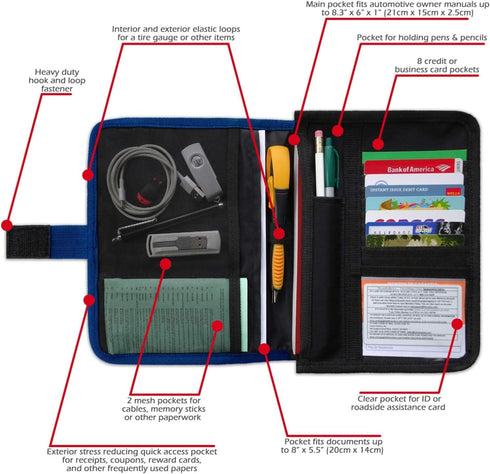 Glove Box Compartment Organizer - Car Document Holder - Owner Manual Case Pouch - Vehicle Storage Wallet for Registration & Insurance Card - Premi...
