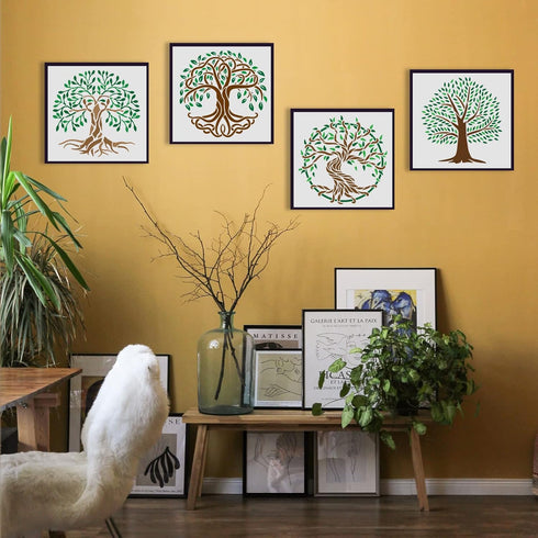 FINGERINSPIRE Tree of Life Stencils Template 11.8x11.8inch Plastic Tree Pattern Drawing Painting Stencils Square Reusable Stencils for Painting on...