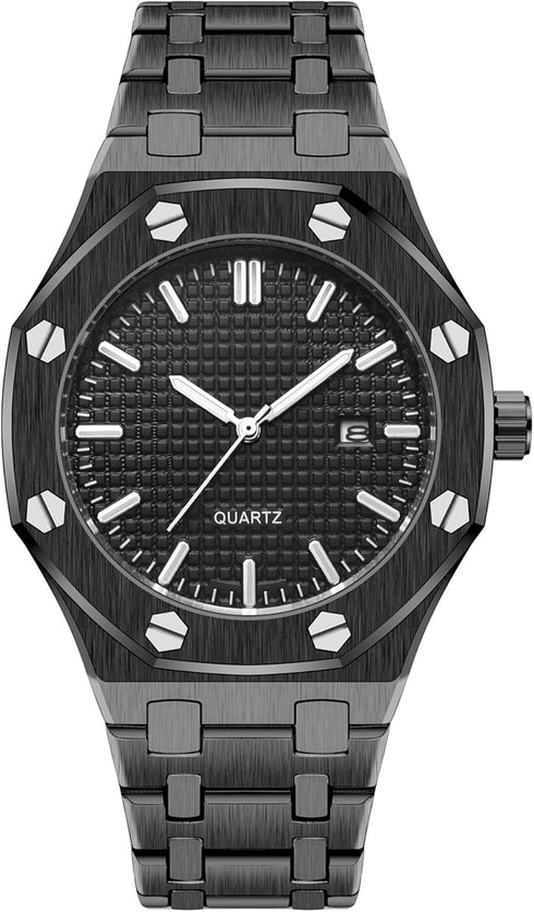 BARAMON Men's Watches, Royalty Stainless Steel Quartz Movement Date Male Clock Waterproof Luminous Hands Casual Business Wrist Watches for Men...