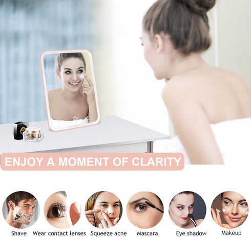 Lighted Makeup Mirror with Lights, Vanity Mirror with LED Brightness Adjustable Portable USB Rechargeable, Light Up Tabletop Cosmetic Compact Mirr...