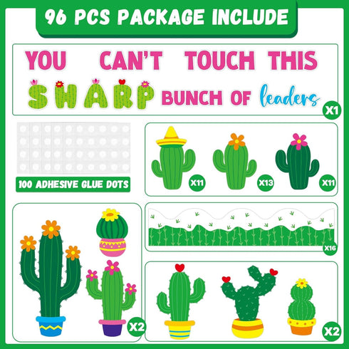 96pcs Cactus Bulletin Board Set Classroom Decorations Green Plants DIY Photo Craft Cutouts You Can’t Touch This Sharp Bunch Of Leaders Cutout for ...