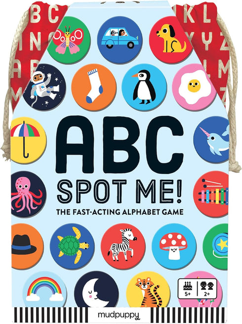 Mudpuppy ABC Spot Me Game from Fast Acting Alphabet Game, includes 60 Icon Tiles, 26 ABC Cards, Fabric Bag & Instructions, Perfect for Game Nights...