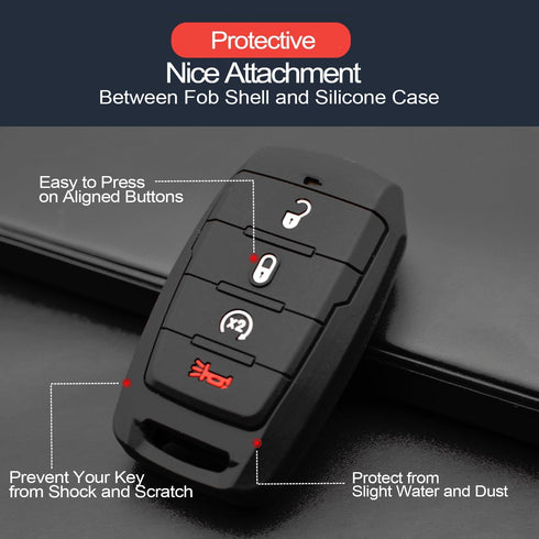 2pcs Compatible with RAM 1500 4 Buttons Black Key Fob Cover Case Key Chain Protector Keyless Remote fit RAM 1500 Truck Pickup 4 Buttons Only for P...